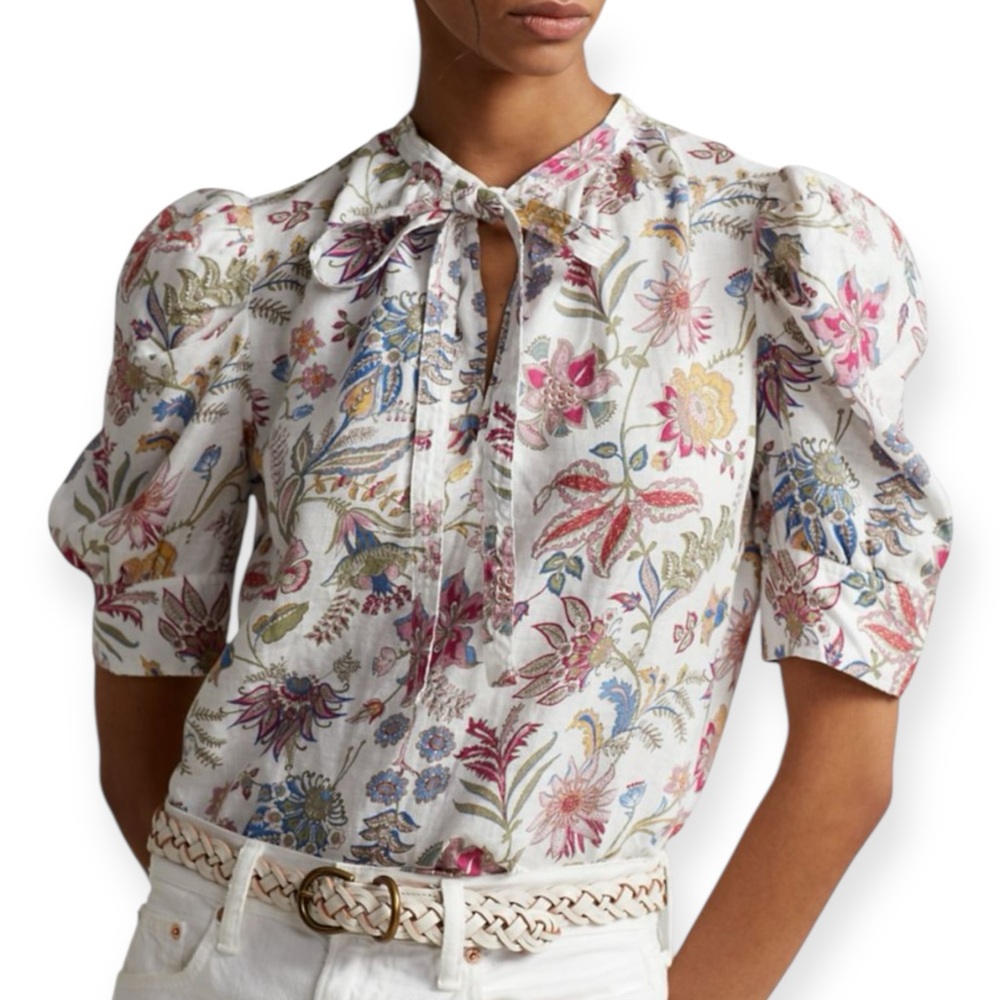 Polo Ralph Lauren Short Sleeve Linen Top Size 4 Floral
